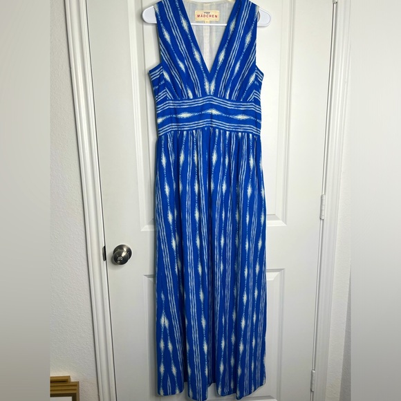 Anthropologie MADCHEN Skywriter Ikat Print Silk Linen Blend Maxi Dress Size 6 - Picture 4 of 15